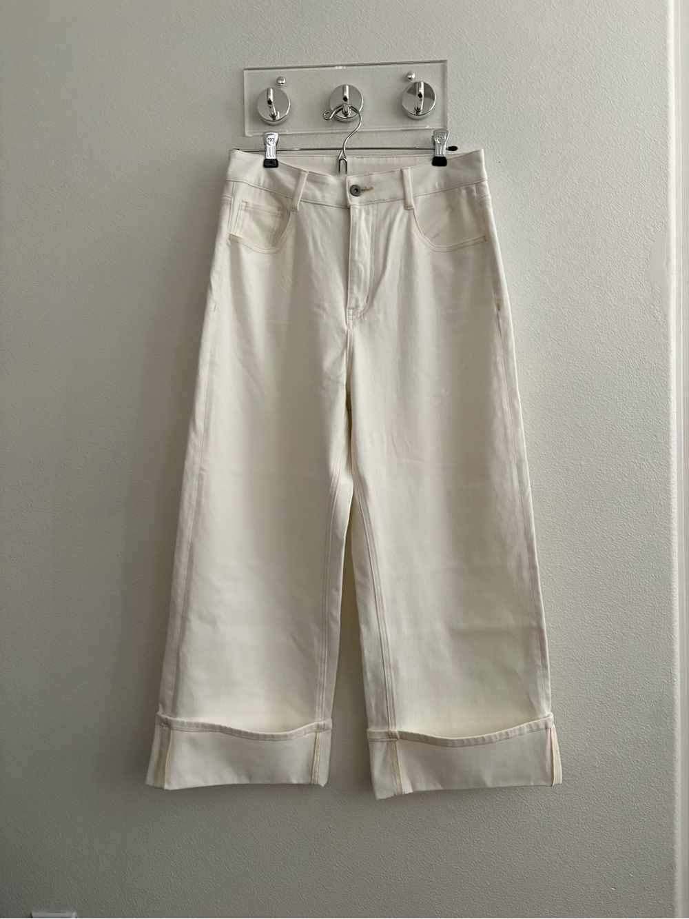 HALARA Cream Color Cuffed Cropped Wide-Leg Women’s Jeans Medium Petite